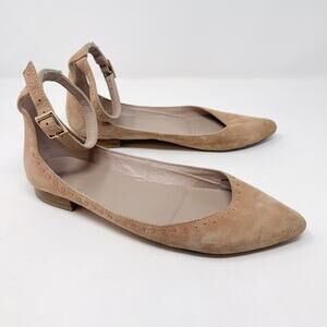 Joie Womens 7.5 Cream Afra Suede Pointed Toe Ankle Wrap Flats Studded Detail